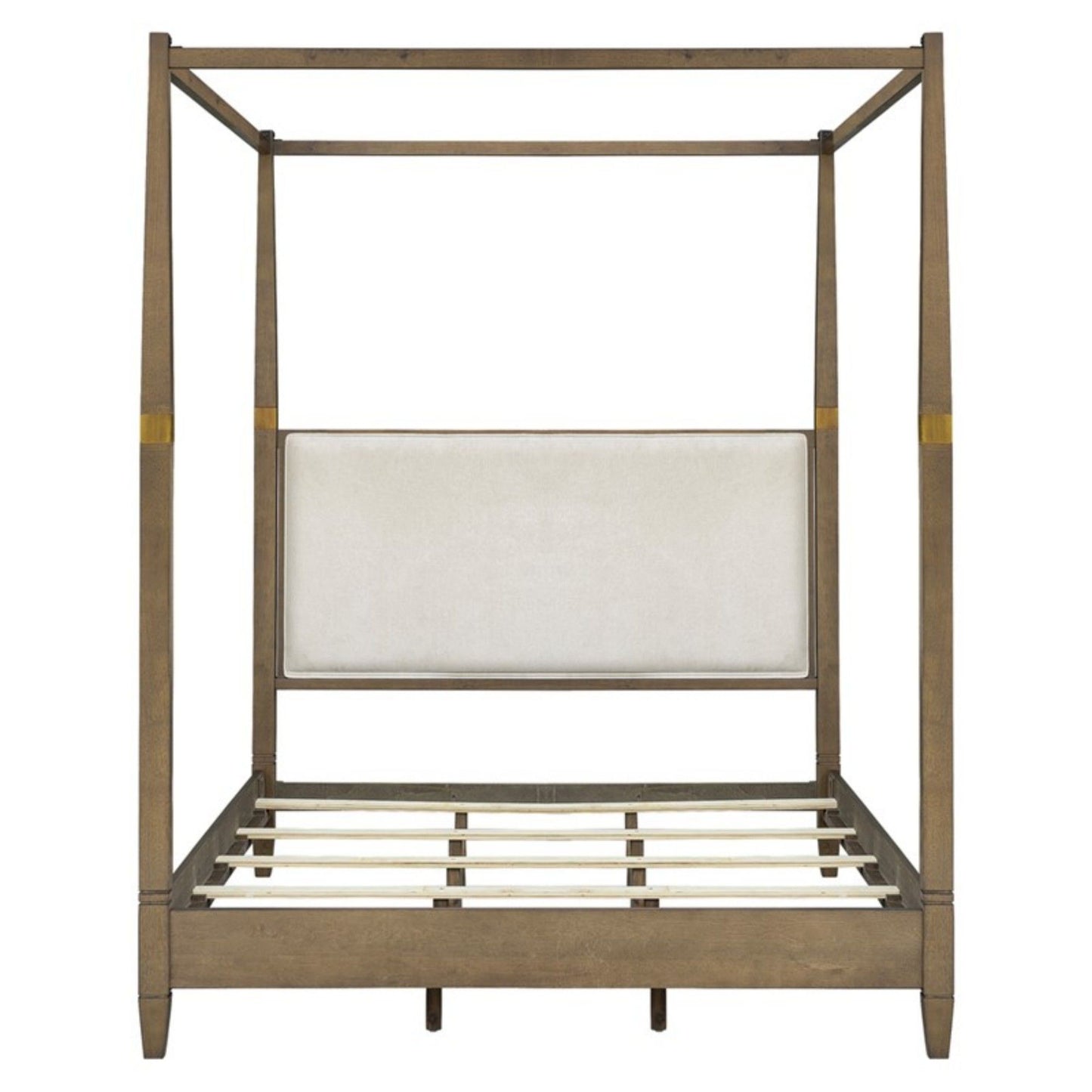 Queen Canopy Bed Frame With Upholstered Headboard - Brown
