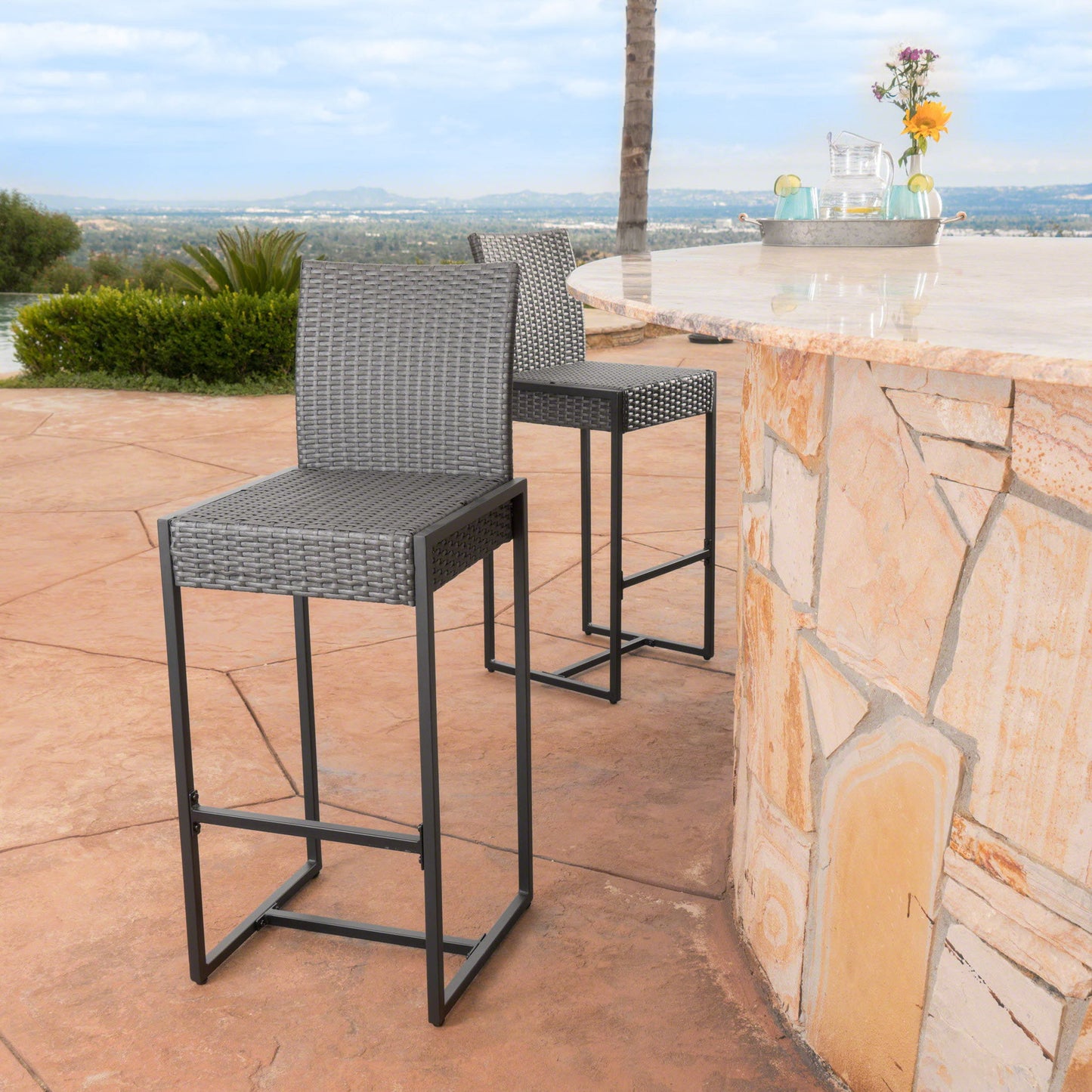 Outdoor Barstool With Hand Crafted Details (Set of 2)