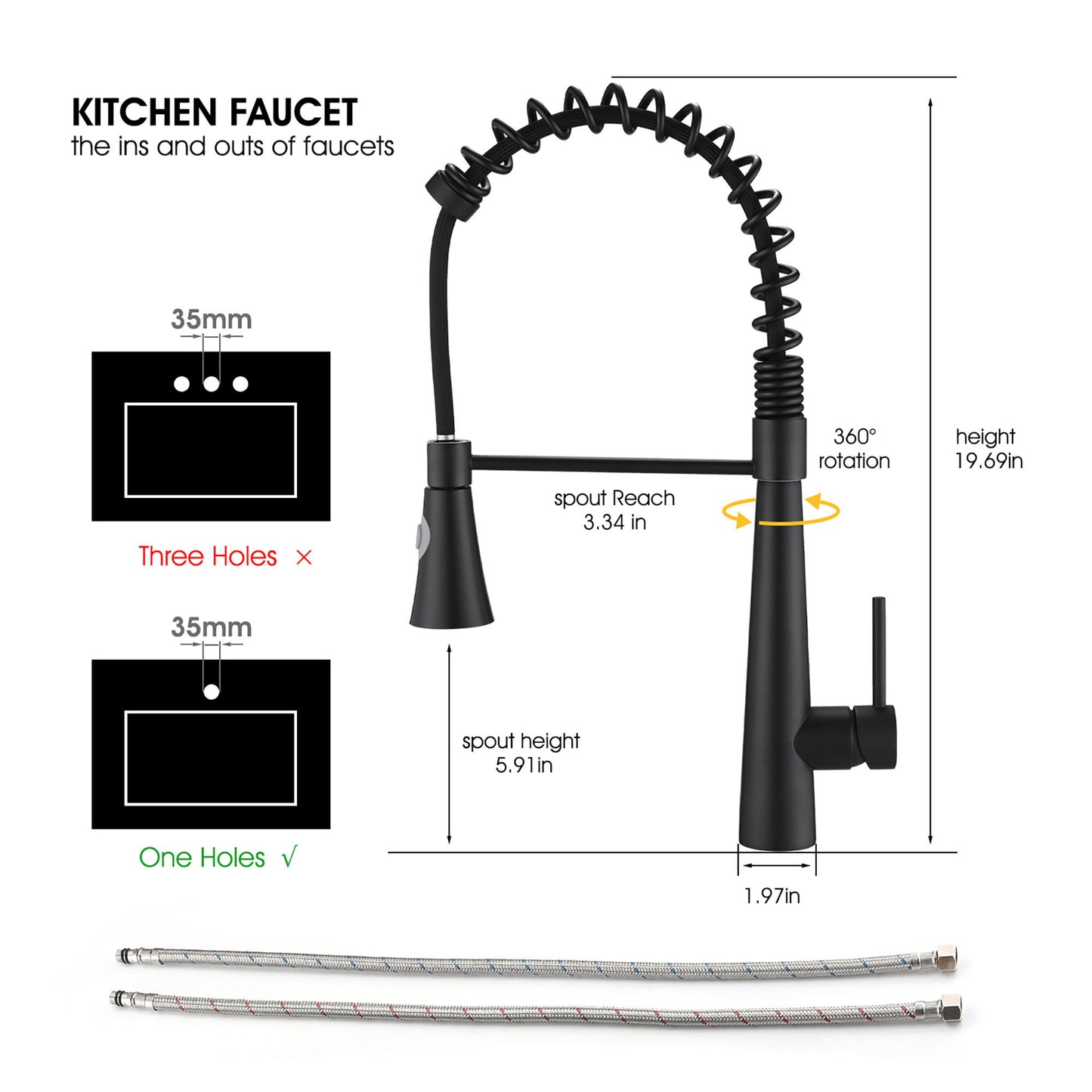 Commercial Kitchen Faucet With Pull Down Sprayer And Magnetic Docking Spray Head - Matte Black