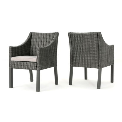 Outdoor Rattan Dining Chair With Straight Legs And Sloped Arms (Sey of 2)