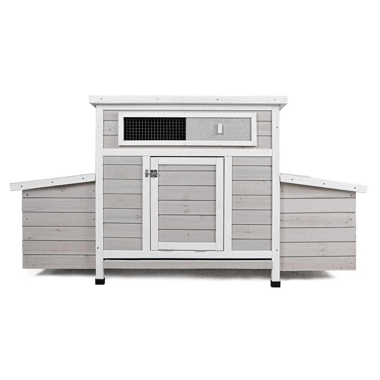 Large Chicken Coop Outdoor Hen House With 2 Sides Nesting Boxes - Gray / White Matte