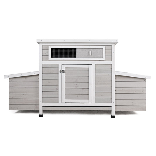 Large Chicken Coop Outdoor Hen House With 2 Sides Nesting Boxes - Gray / White Matte