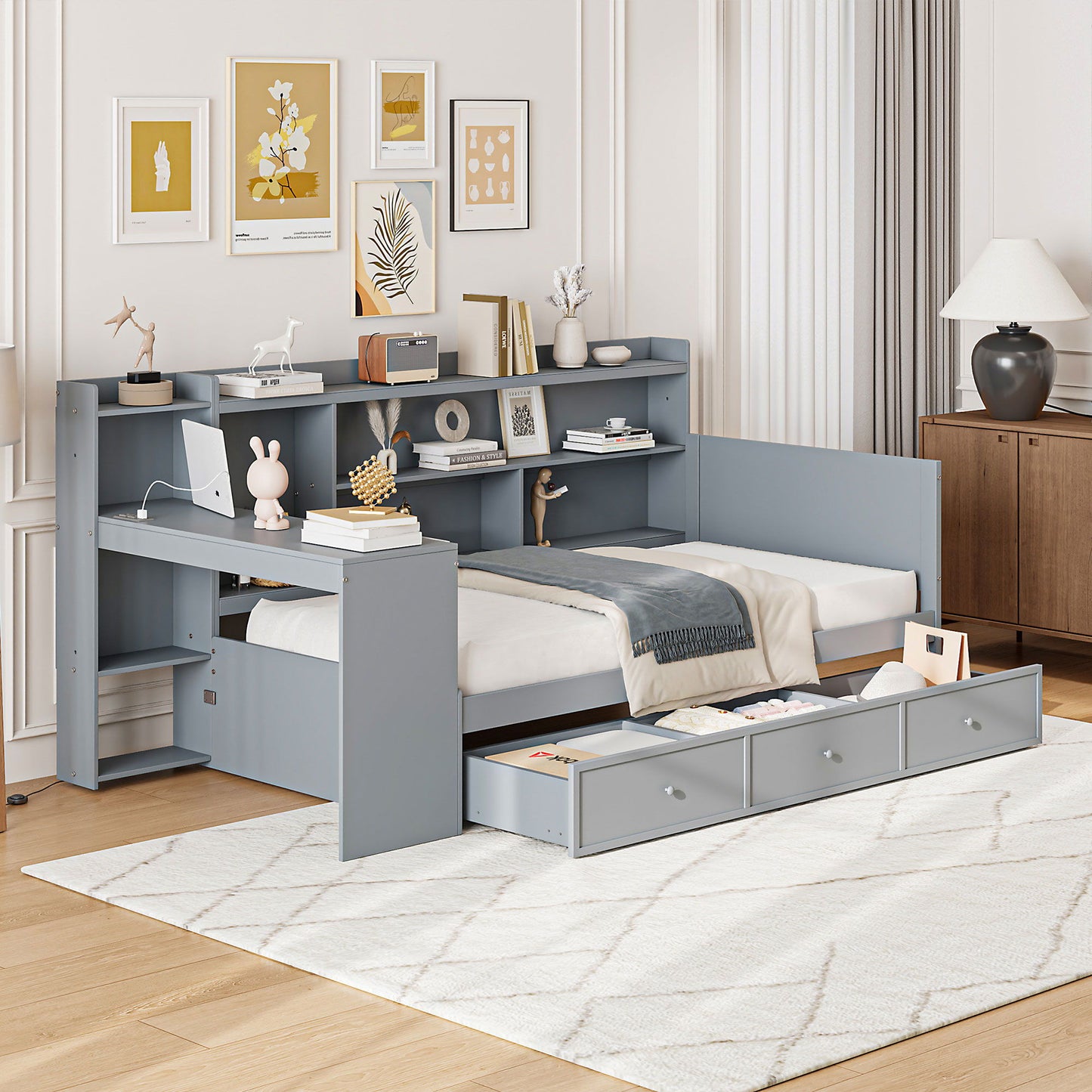 Daybed With 3 Drawers USB Ports And Desk