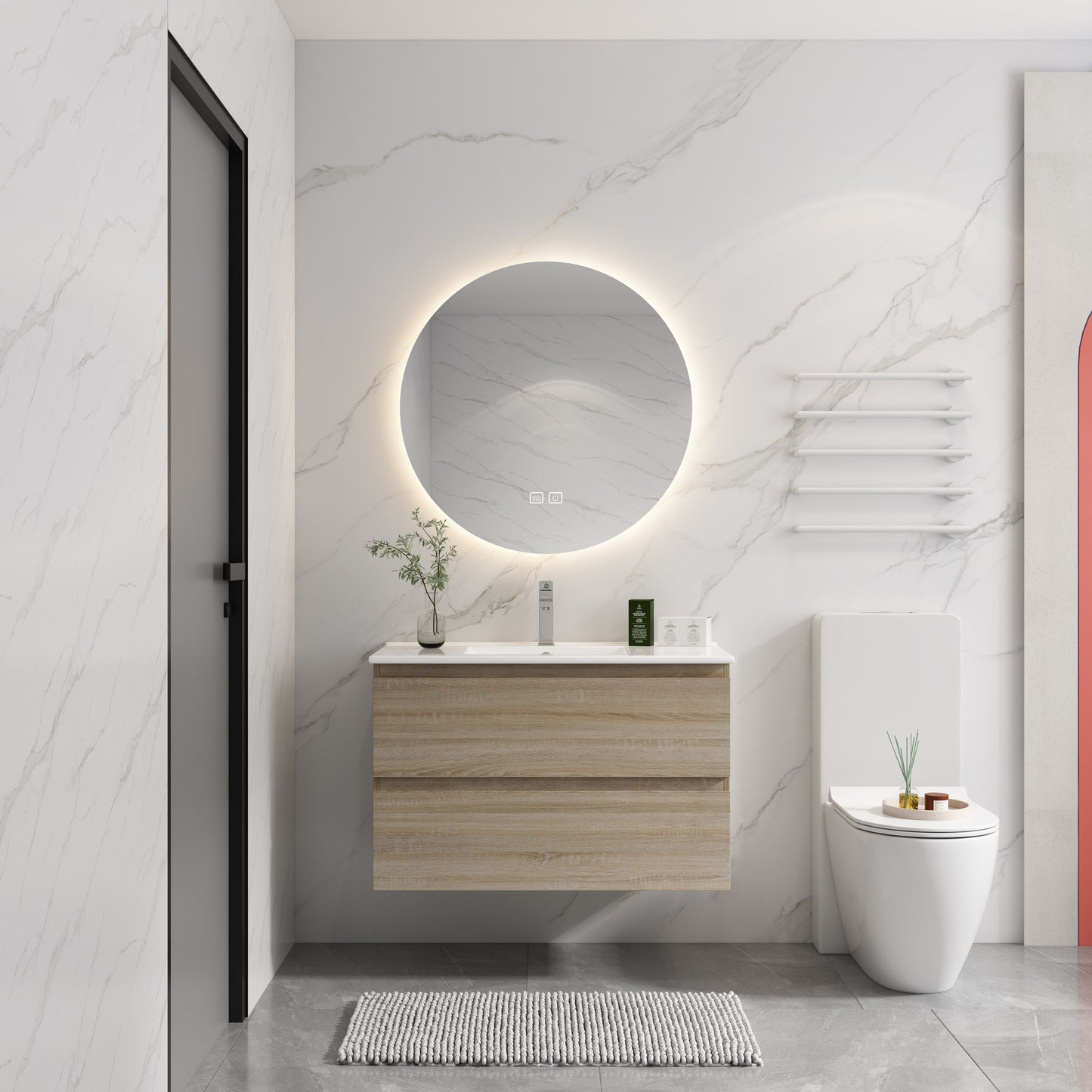 Wall Mounted Bathroom Vanity & Sink, 2 Soft Close Drawers