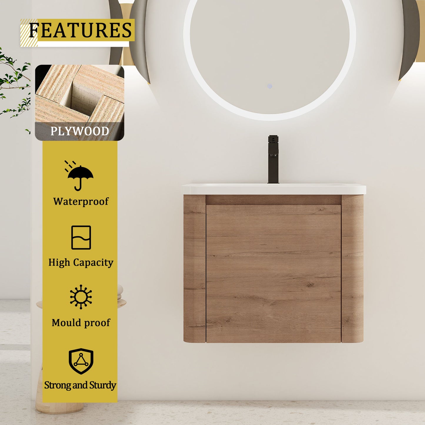 Wall Mounted Bathroom Vanity With Sink & 1 Soft Close Door