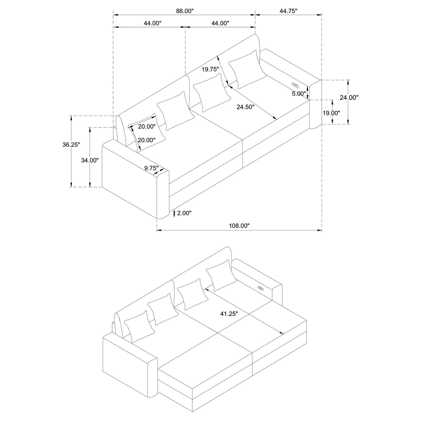 Clifford - Upholstered Dual Power Chaise Sofa - Black