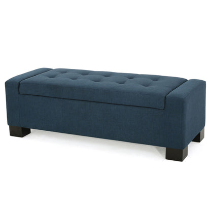 Empower - Button Tufted Waffle Upholstered Storage Ottoman With Wood Legs - Navy Blue