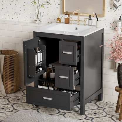 Bathroom Vanity With Sink, Soft-Close Doors, Double-Layer Shelf And 3 Drawers