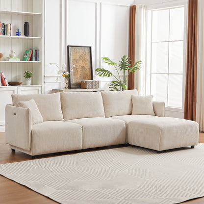 Modern Minimalist Corduroy Combination Sofa With 2 Comfort Cushions With USB & C Charging Ports