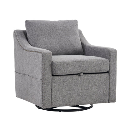 Linen Fabric 360° Swivel Accent Chair With Upholstered Back Pillow And Rivet Armrest
