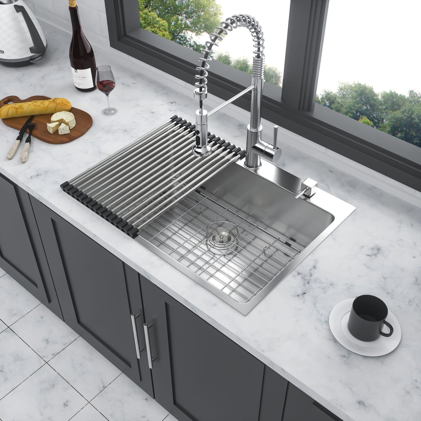 Drop In Kitchen Sink, 16 Gauge Stainless Steel, Single Bowl, Topmount Basin