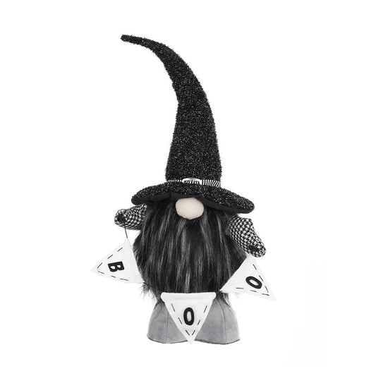 Gnome With 'Boo' Banner, For Halloween Decor - Black White