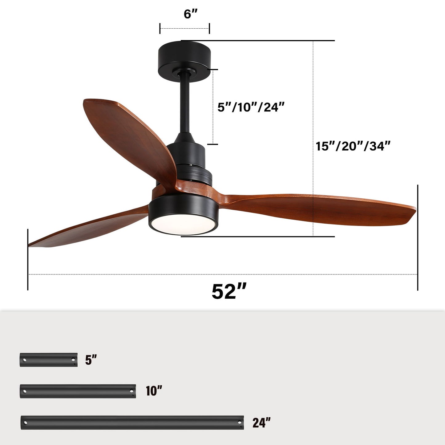 Ceiling Fan With Reversible DC Motor, LED Light, Solid Blades, Remote Control