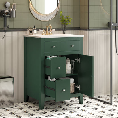 Bathroom Vanity With Basin, Rectangular Cabinet With 2 Drawers And Soft Closing Door