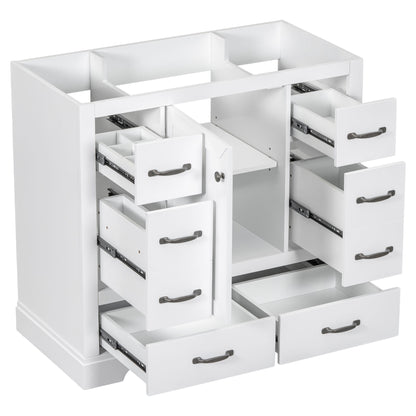 Modern Bathroom Vanity Base Only, 6 Drawer Storage With Adjustable Shelf