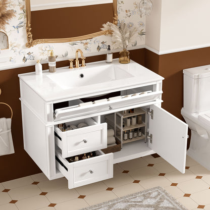 Wall Mounted Bathroom Vanity With 2 Drawers, 1 Tip Out Drawer, 3 Holes Sink