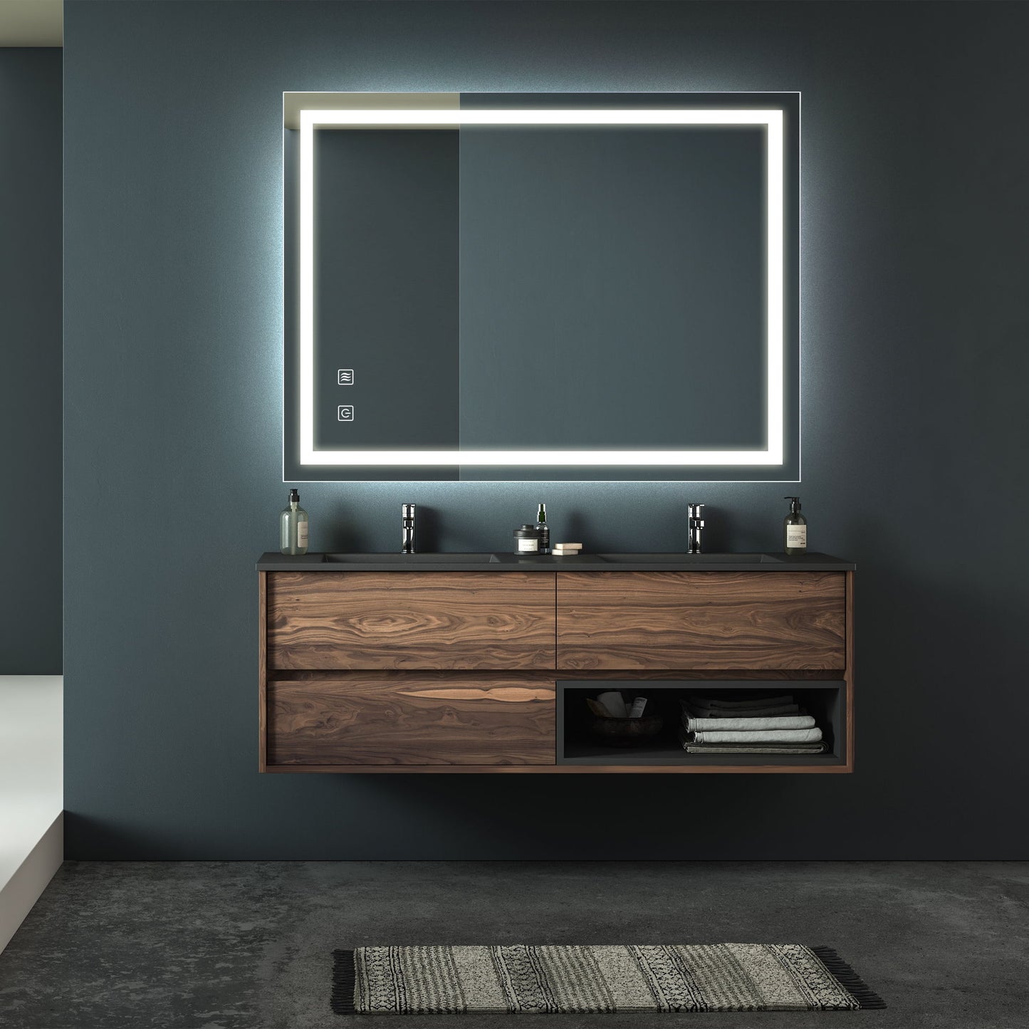 Bathroom Vanity Rectangle Mirror With Front Lighting, Anti Fog, Dimmable, Smart Memory Function