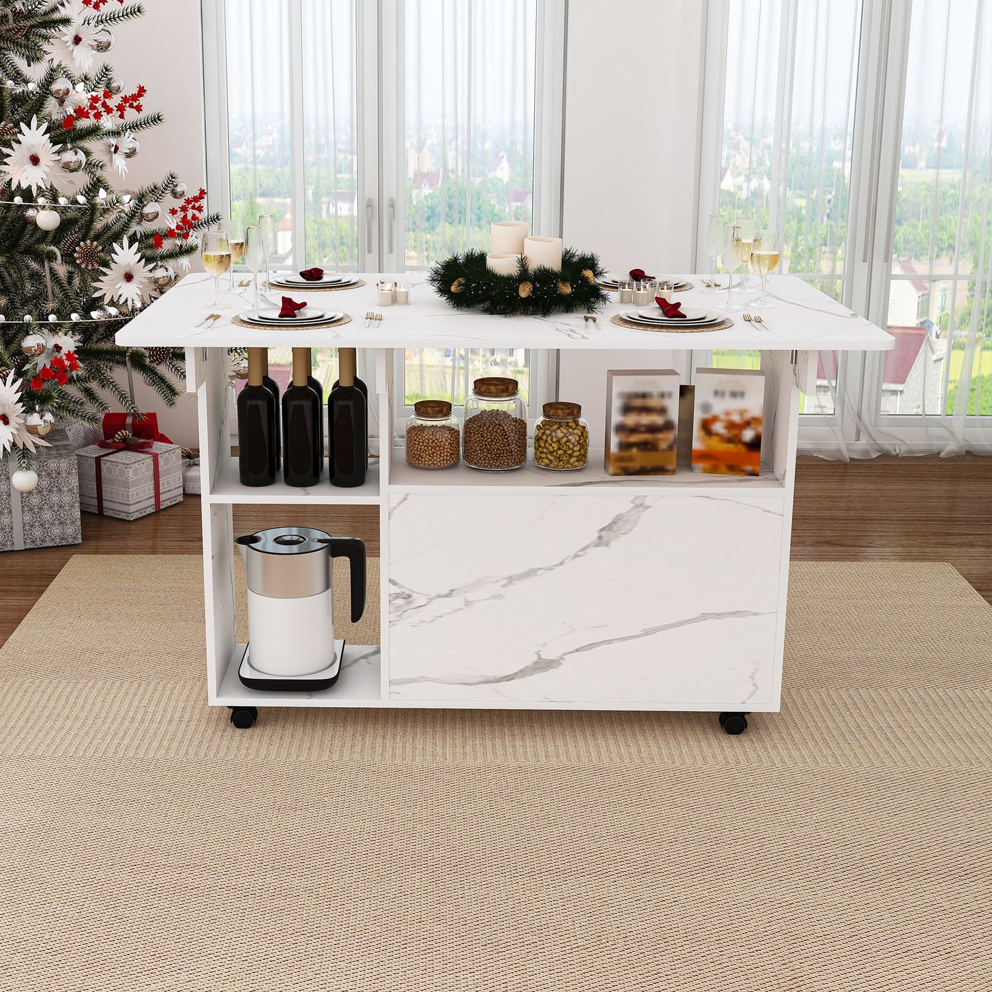 Multi Functional Folding Table With Storage Shelves And Wheels