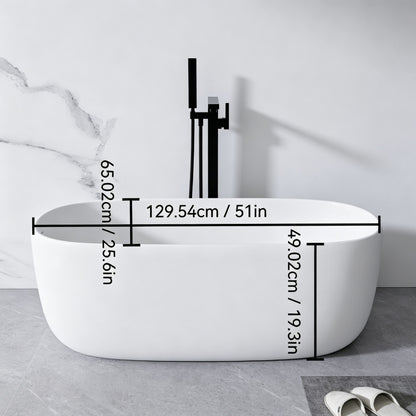 Freestanding Bathtub Resin Stone Soaking Bathtub Solid Surface Modern Tubs With Overflow And Pop-Up Drain - Matte White