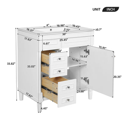 Bathroom Vanity With Sink, Freestanding Storage Cabinet & 2 Drawers And Soft Closing Door, Solid Legs, Frame, Basin,