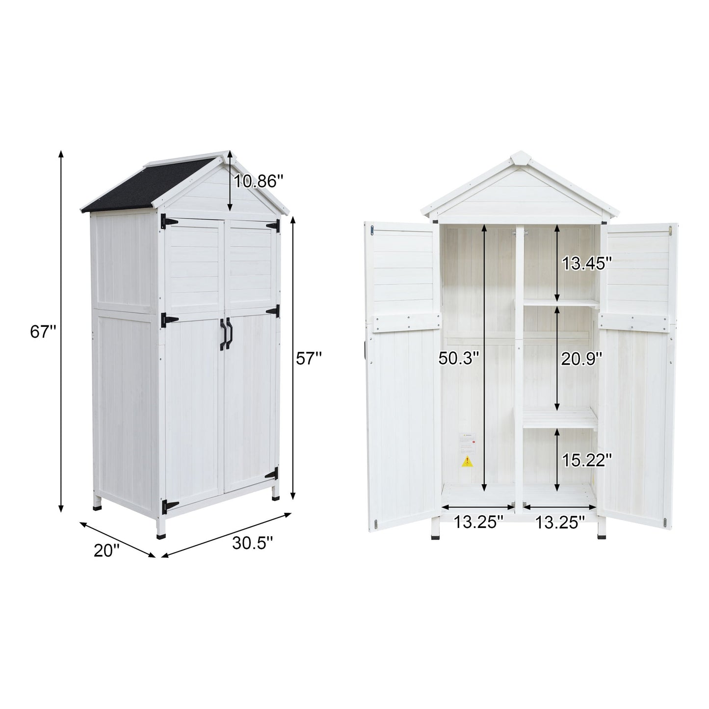 Storage Shed With Double Doors For Outdoor Garden Tool Organization - White