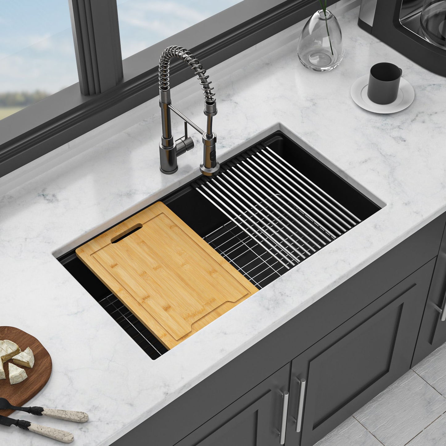 Quartz Kitchen Sink, Composite Workstation, Undermount