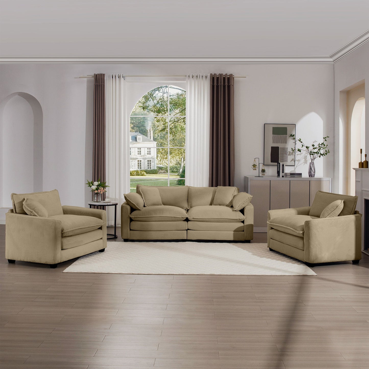 Elegant Corduroy Oversized Sectional Sofa Set With Deep Seats And Flexible Layout