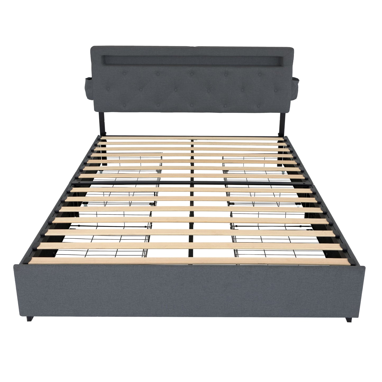 Bed With USB Charging Station, LED Lights, Headboard & Storage Drawers