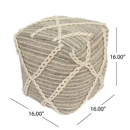 Modern Wool Rope Square Pouf Ottoman Floor Cushion - Gray / Ivory