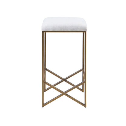 Backless Upholstered Counter Stool With Padded Seat - Ivory / Bronze