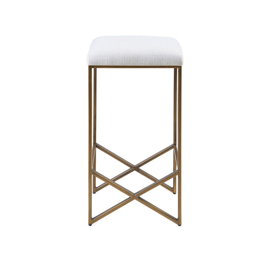 Backless Upholstered Counter Stool With Padded Seat - Ivory / Bronze