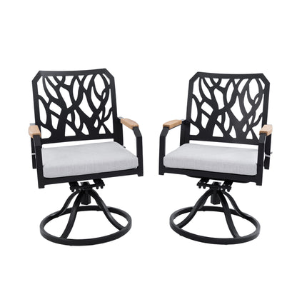 Outdoor Patio Swivel Rocker With Outdoor Grade Sunbrella Cushions, Branch Like Backrest (Set of 2) - Bourbon Brown