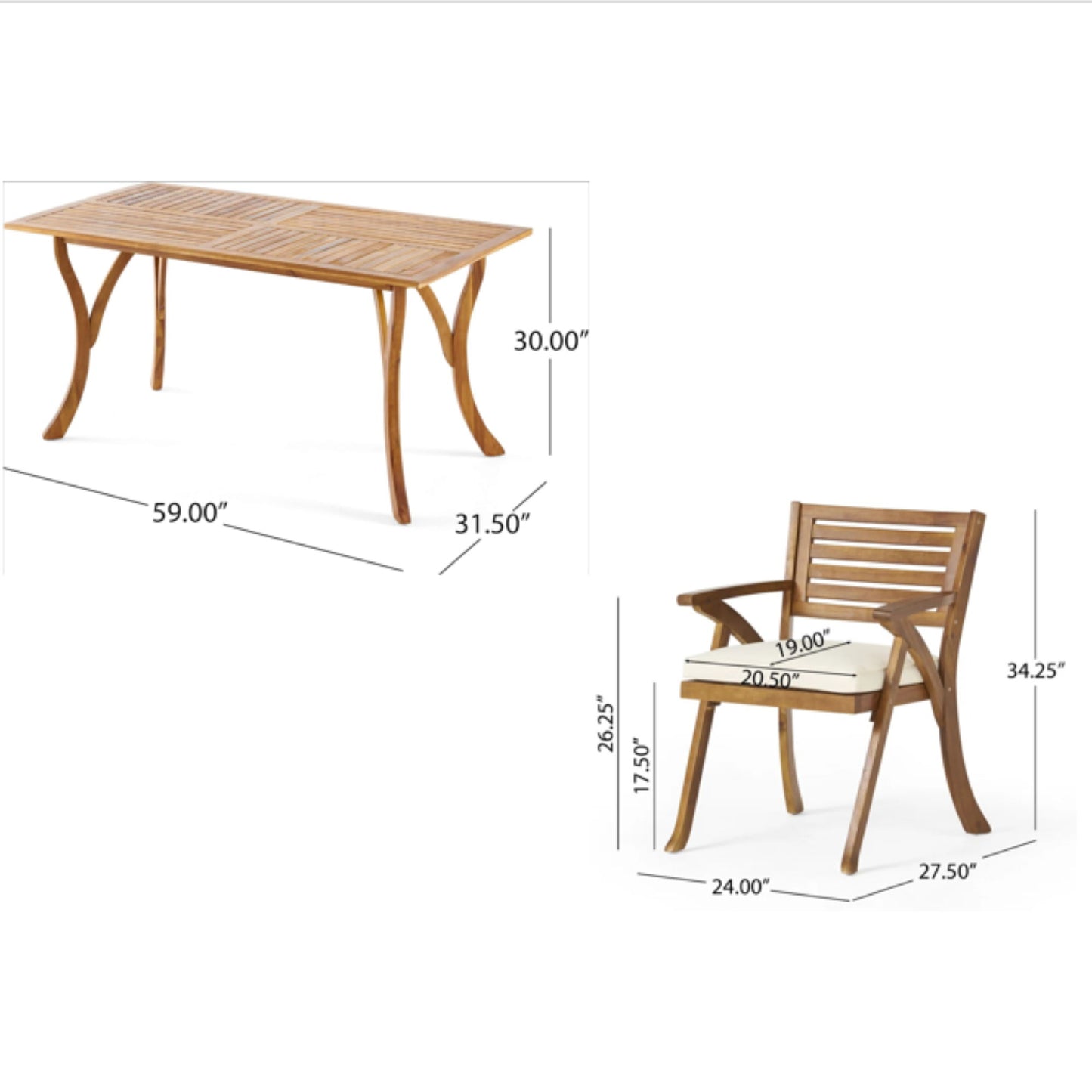 Outdoor Hermosa 7 Piece Wood Dining Set With Cushions - Teak