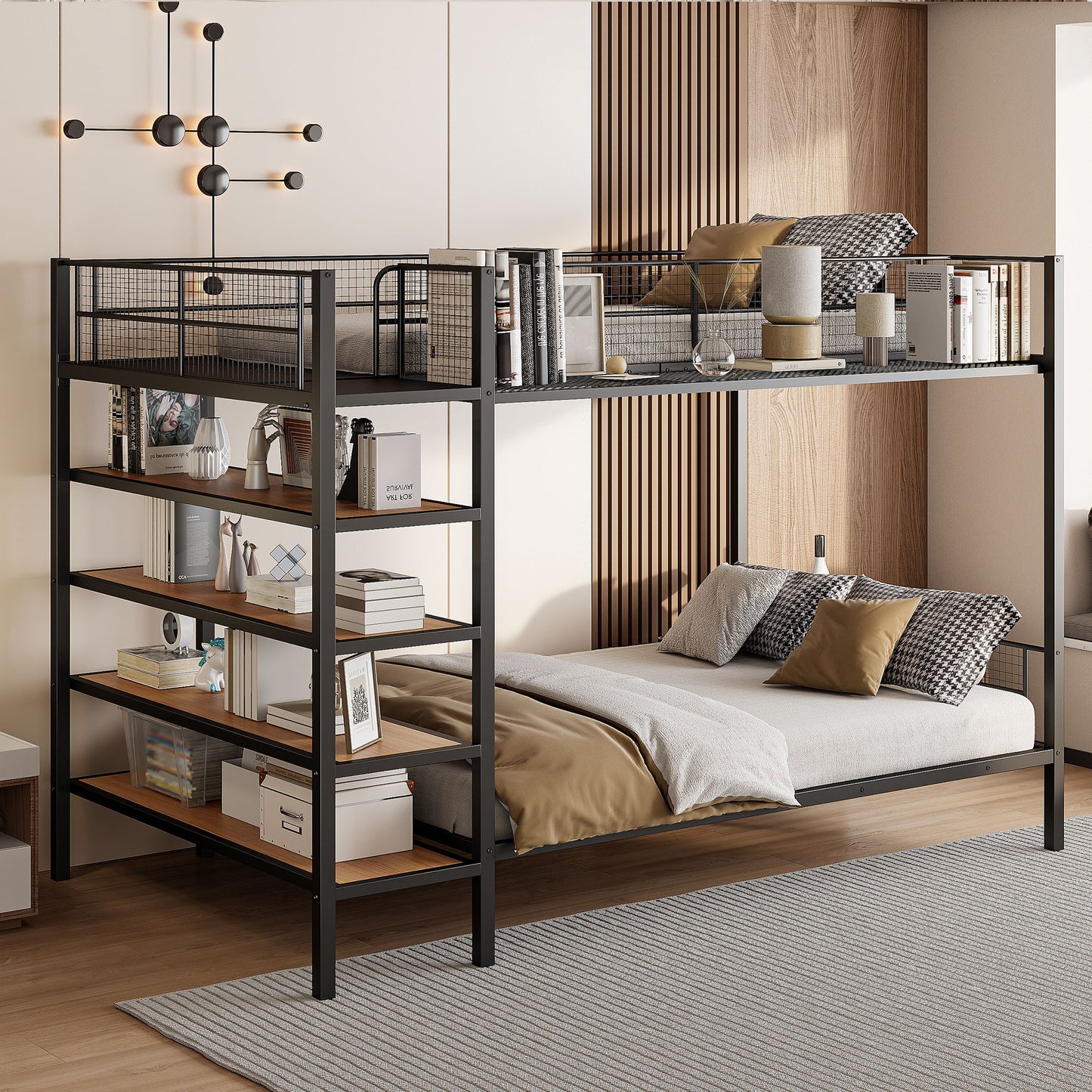 Bunk Bed With 5 Tier Shelves