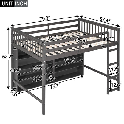 Loft Bed With 8 Open Storage Shelves And Built In Ladder