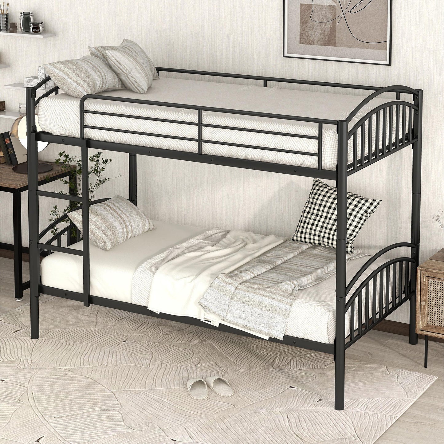 Twin Over Twin Bunk Bed, Divided Into Two Beds - Black