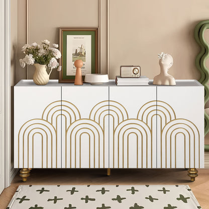 Modern Fluted Sideboard Buffet With Storage, Curve Element, 4 Doors With Adjustable Shelves