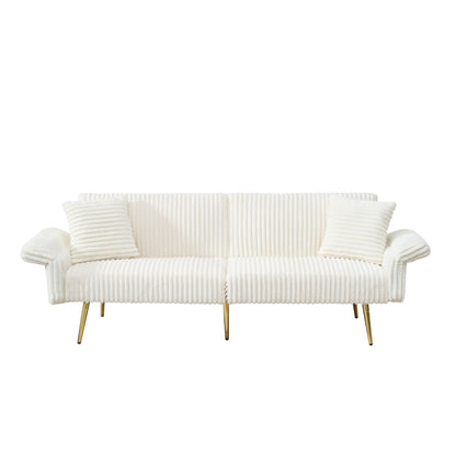 Luxury Corduroy Foldable Double Sofa Bed With Folding Armrests