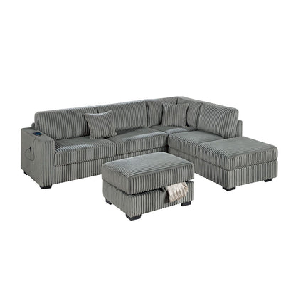 3 Piece Sectional Sofa With Reversible Chaise And USB Storage Ottoman
