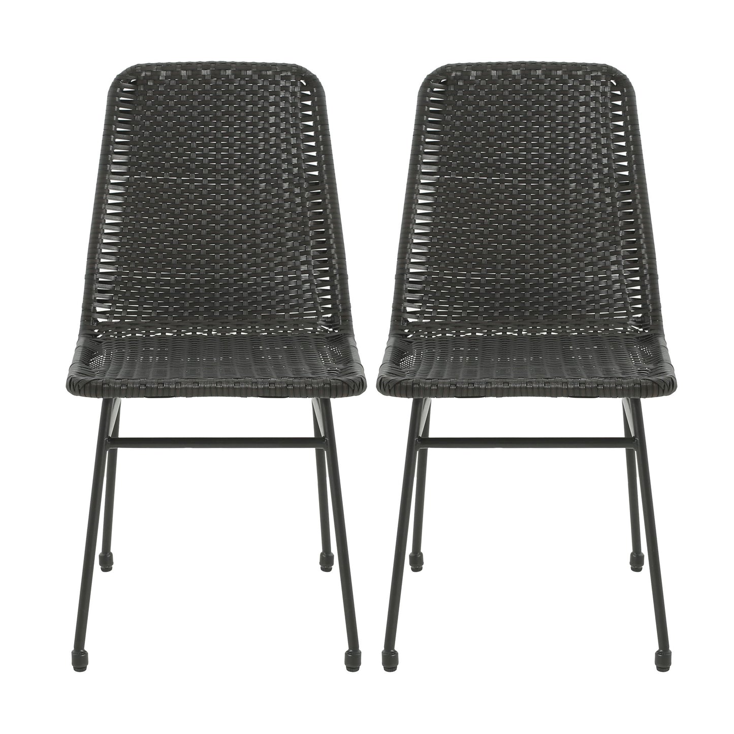 Outdoor Dining Chairs (Set of 2), Rattan Backrest And Cushions, Iron Frame - Dark Brown