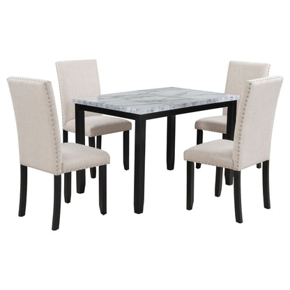 5 Piece Dining Set Table With 4 Thicken Cushion Dining Chairs - White / Beige / Black