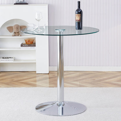 Modern Minimalist Circular Glass Dining Table With Electroplated Metal Legs 35" Diameter - Transparent