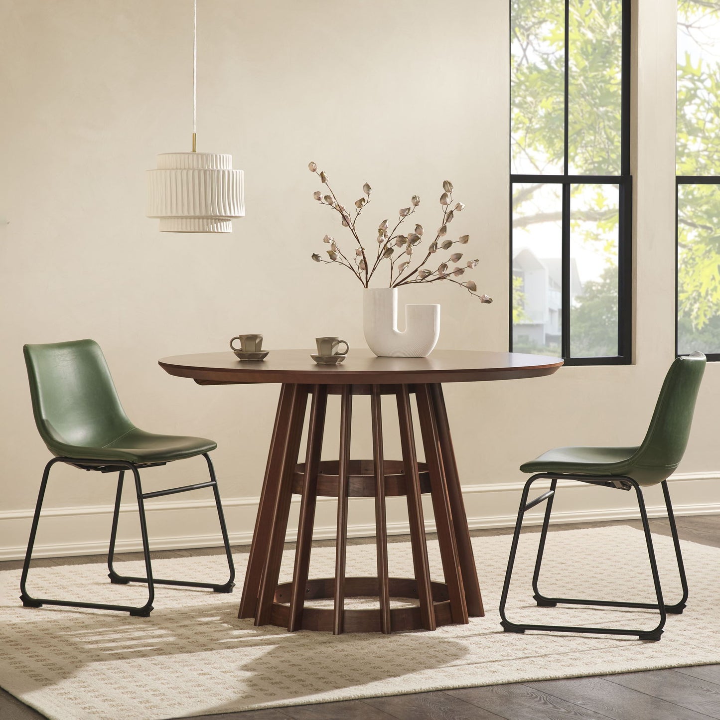 Round Dining Table With Pedestal Base - Brown