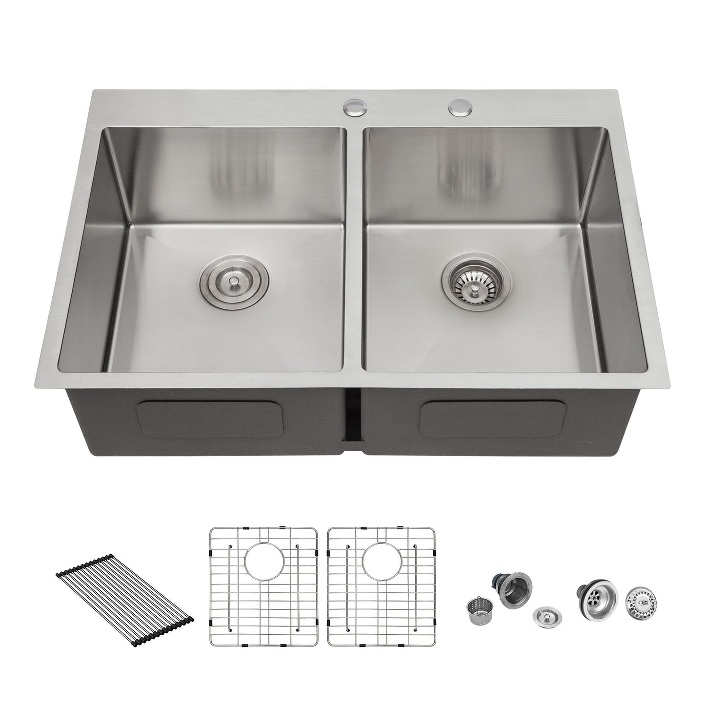 Modern Farmhouse Double Bowl Drop In Sink With 50 / 50 Split Design Stainless Steel - Brushed Nickel