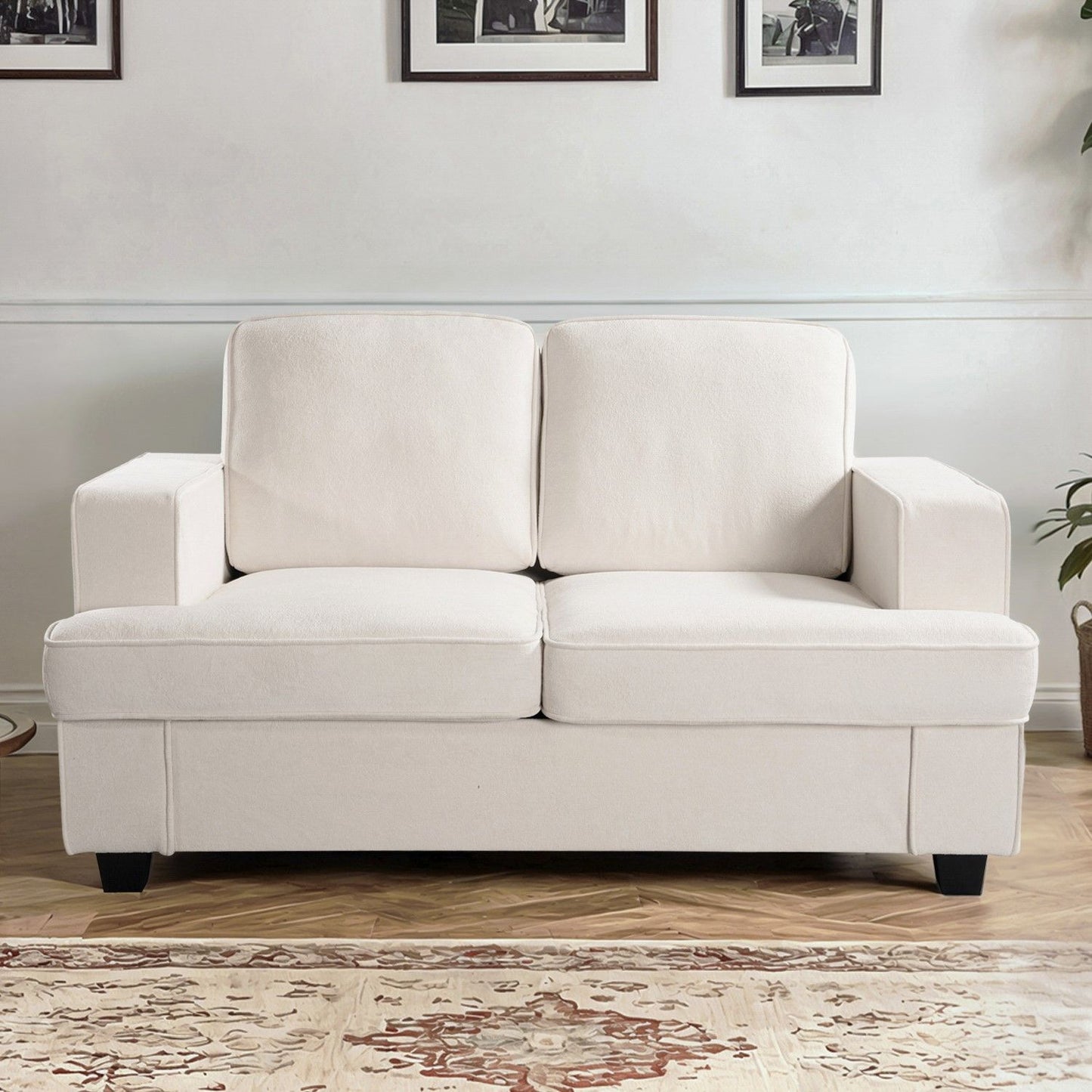 Modern Loveseat, Comfortable 2 Seater Couch With Deep Seating, Loose Back Cushions, Wide Arms