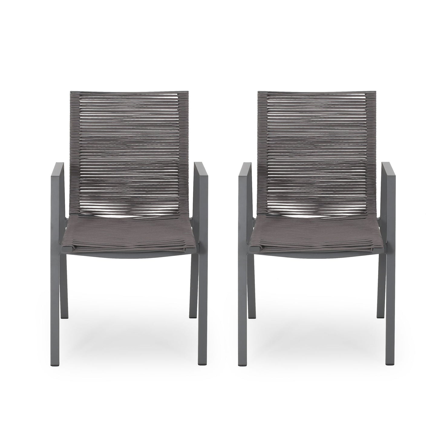 Outdoor Modern Aluminum Dining Chair Set With Rope Sea (Set of 2)