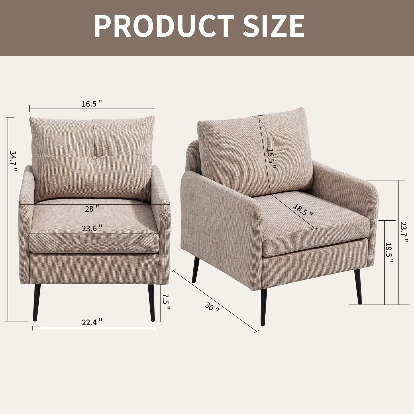 Contemporary Accent Chair With Metal Legs, Comfy Chenille Fabric Armchair