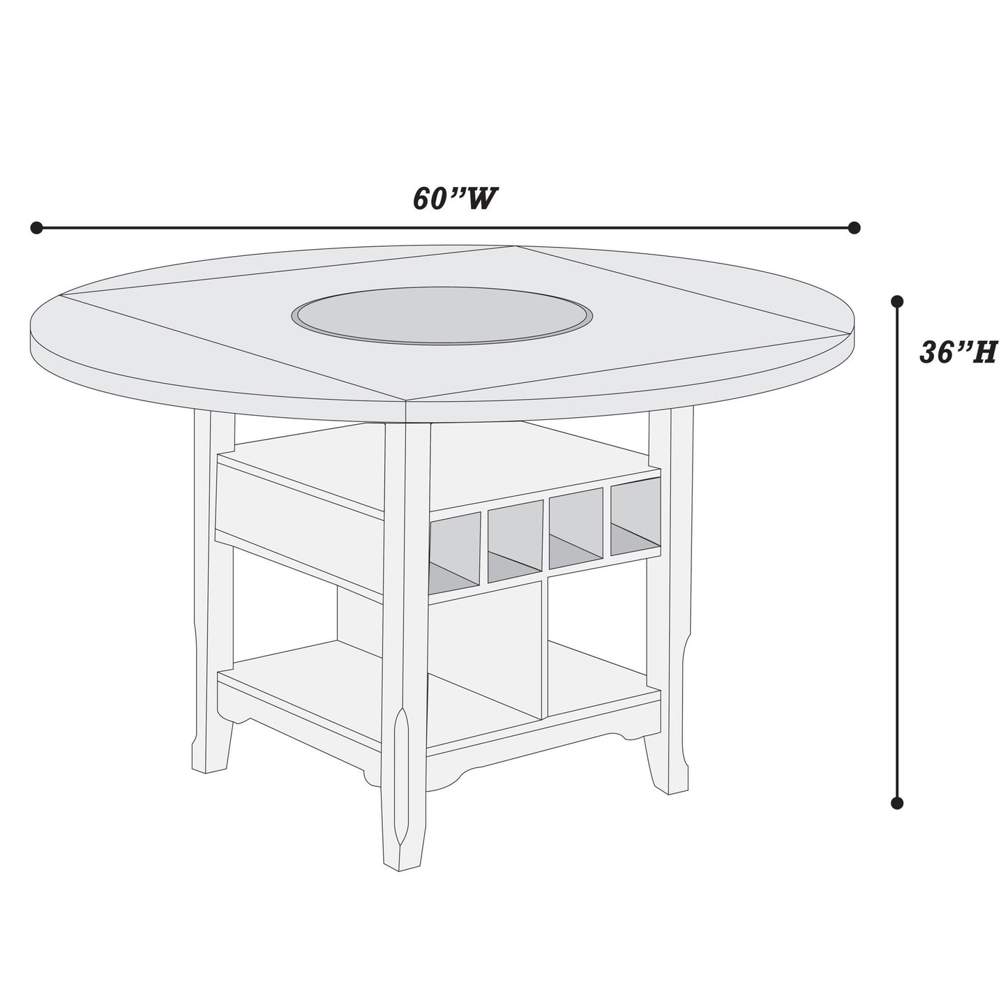 Counter Height Dining Table With Built In Lazy Susan And Storage Shelves