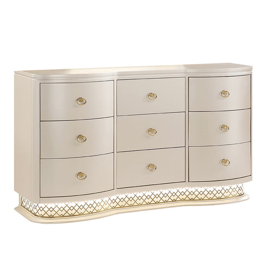 Flora - 9 Drawer Dresser With LED - Champagne