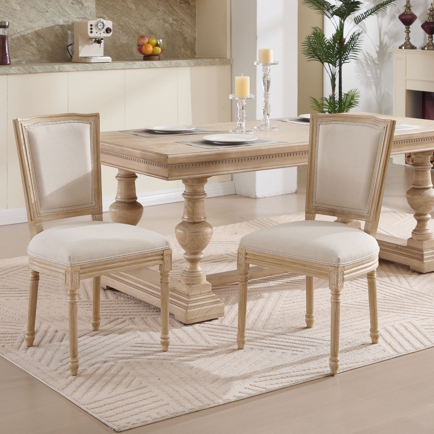 Dining Chairs Upholstered With T - Shaped Back (Set of 2) - Beige